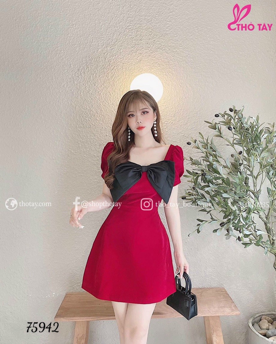 Đầm tay búp nơ đen-hn#damnu 40-71kg