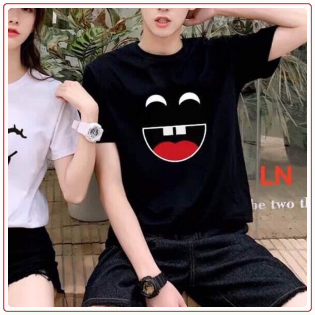 áo đôi thun ( 2 áo) mặt cười trắng đen..