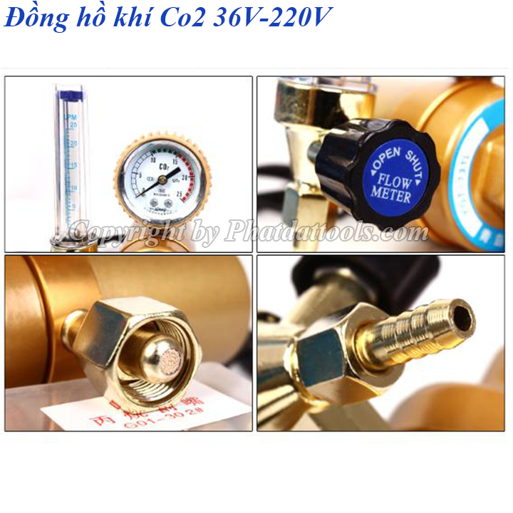Đồng hồ sấy khí Co2 cho máy hàn MIG/MAG 36V