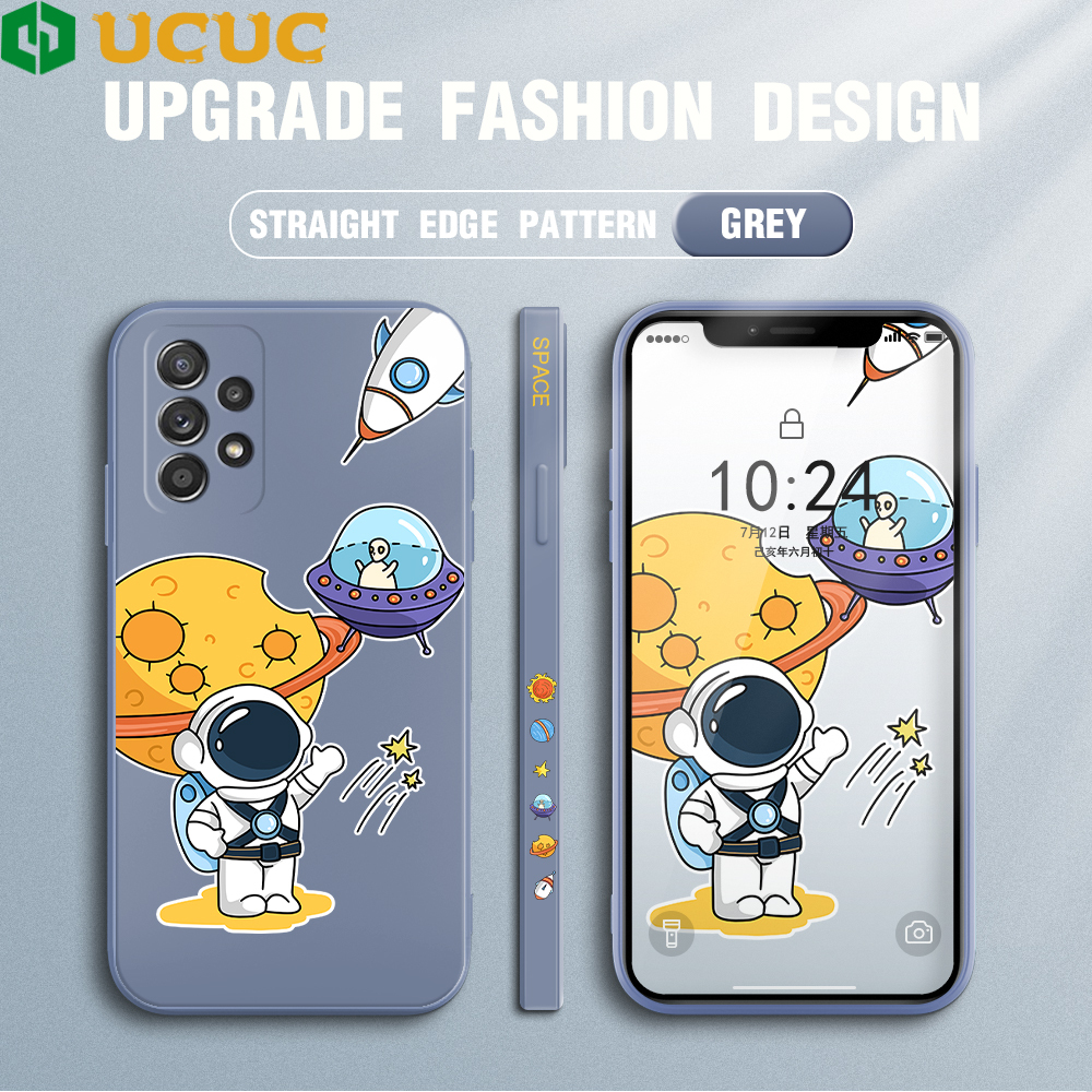 UCUC Phone Casing Case For Samsung Galaxy A03S/Samsunga03s Samsung A02S Samsung A52S 5G Case Soft Case Moon Space Astronaut Design Side Design Case Square Edge Liquid Silicone Casing Full Cover Camera Shockproof Protection Case