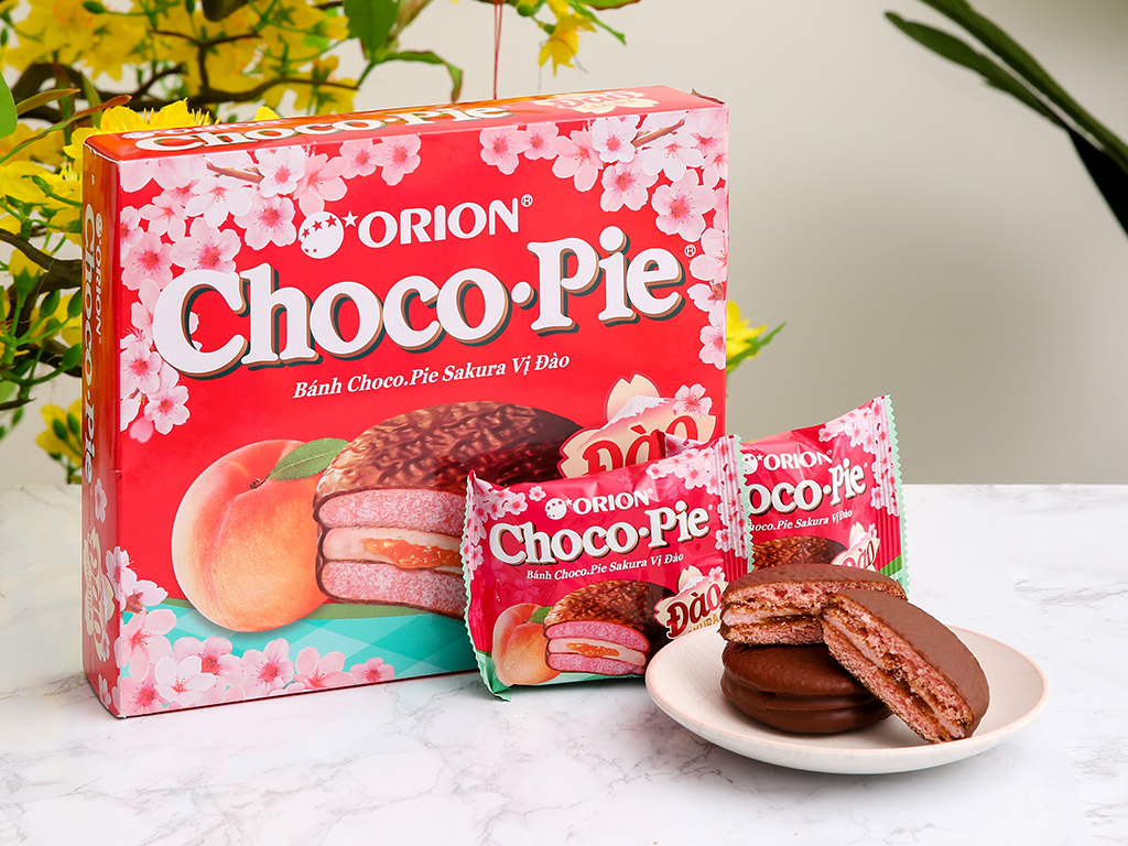 Bánh Choco Pie Sakura Vị Đào Orion (Hộp 12 cái)