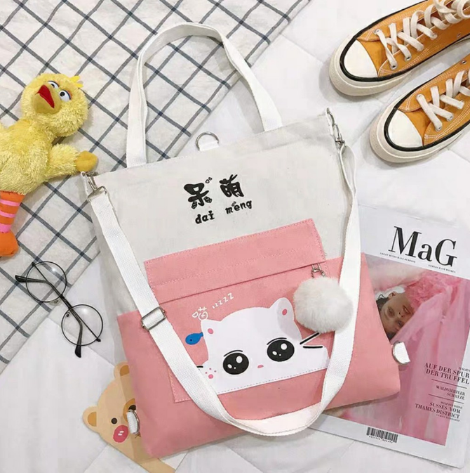 Túi xách tote vải Nữ đeo chéo hàn quốc - Mèo Phối Daimeng