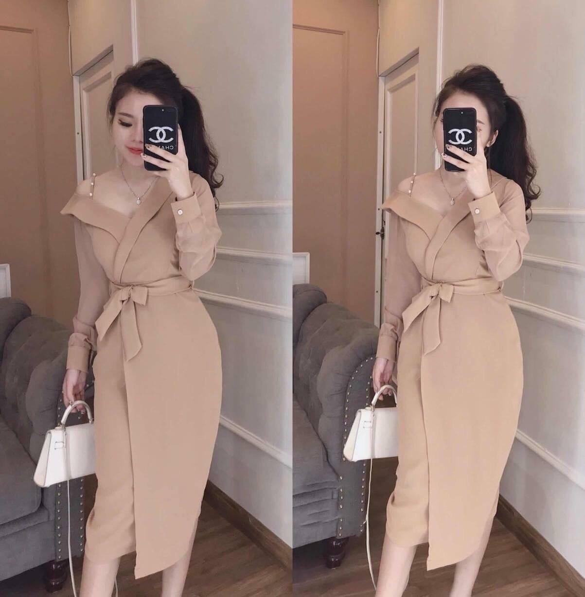 Đầm lệch vai tay lưới body