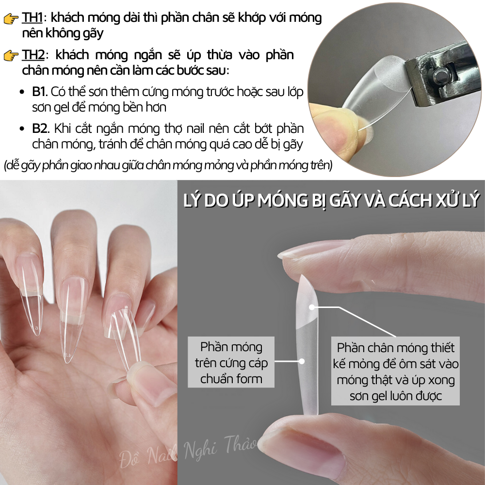 Móng úp tay nhám form hạt gạo hộp 240 móng