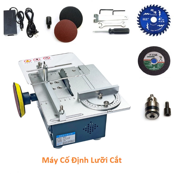 Máy Cưa, Máy Cưa Bàn Mini, Nâng Hạ Lưỡi Cắt Công Suất 180W, Độ dày cắt tối đa 2.5cm, Đường kính lưỡi cưa 11cm