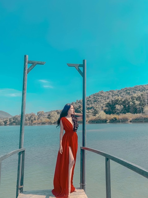 [HCM][FREESHIP] Đầm Maxi Vàng Đỏ Vintage Mẫu Dài