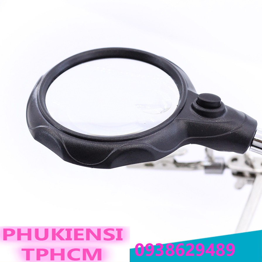 Kính lúp soi kẹp hàn mạch điện tử có 2 đèn led (Đen)