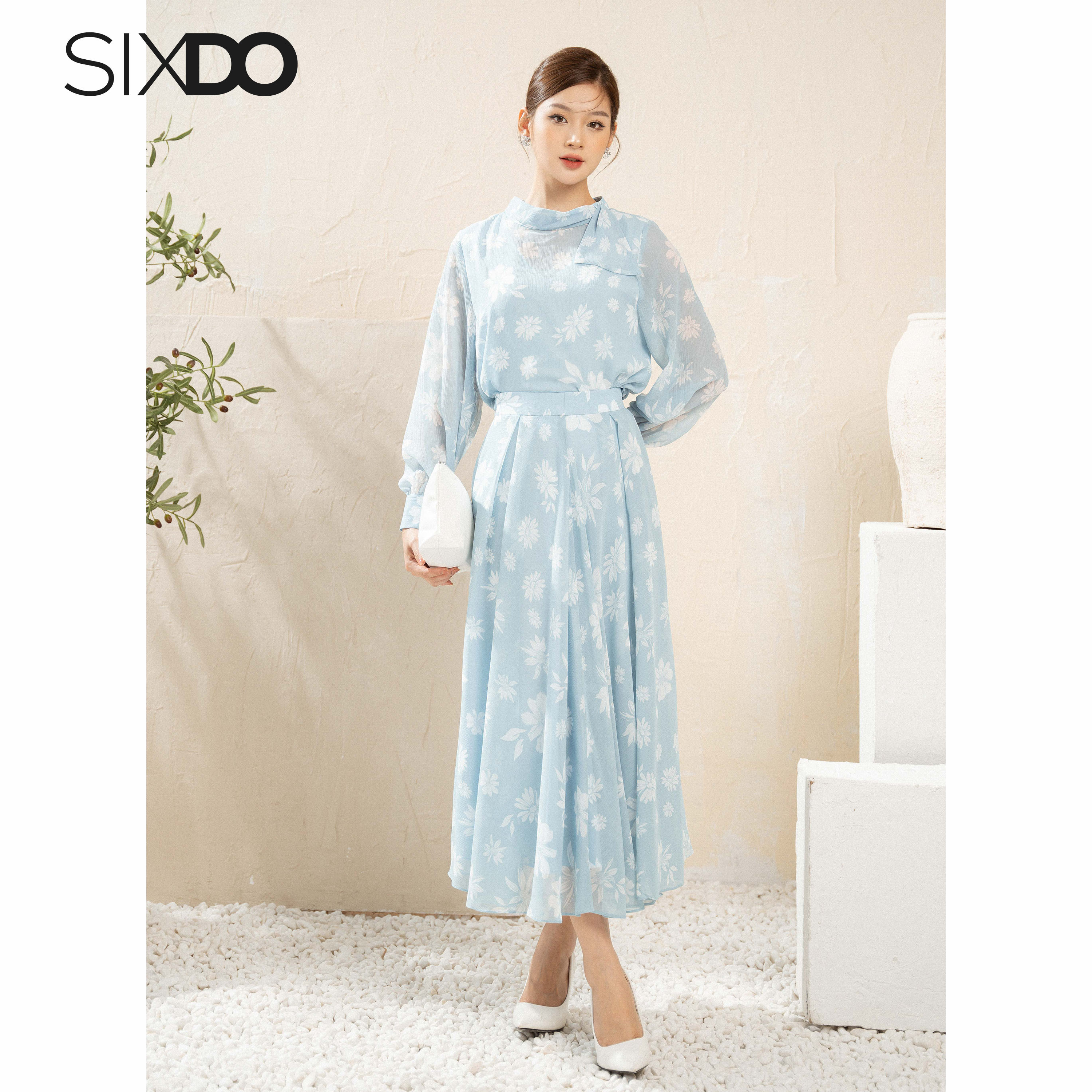 Chân váy voan hoa xếp ly SIXDO