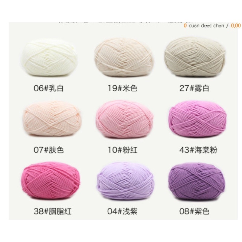 LEN MILK COTTON 50GR Bảng 1