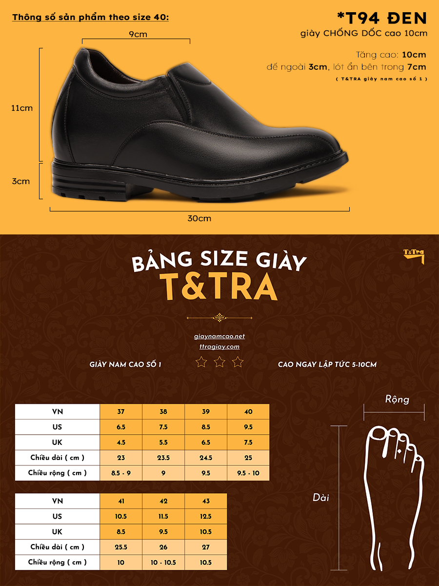 [ 10CM ] Giày Nam Đế Cao T&TRA T94ĐT