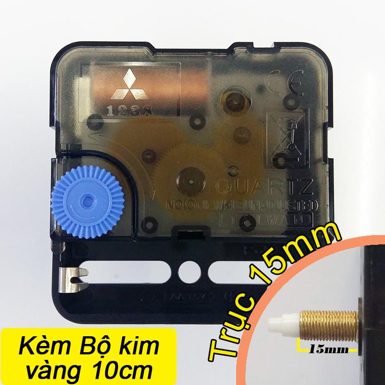 Trục 15mm - Kim Trôi - Bộ kim vàng 10cm và Máy đồng hồ treo tường Taiwan