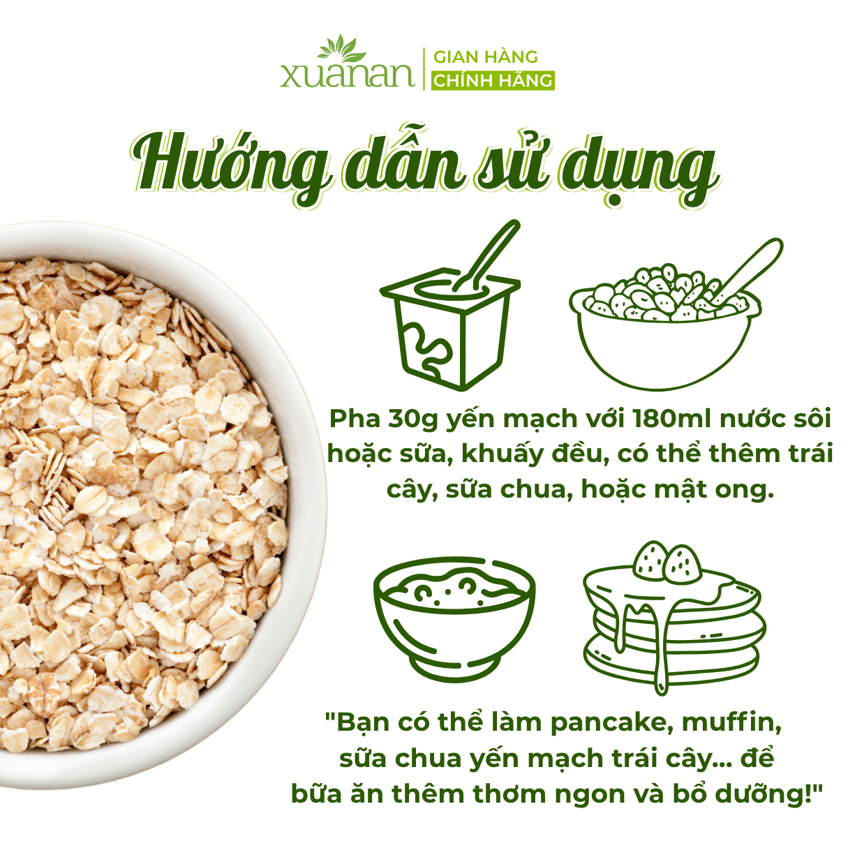 Yến Mạch Hữu Cơ Xuân An [ko đường] Túi 3Kg [cán dẹt] (Giảm 20%)