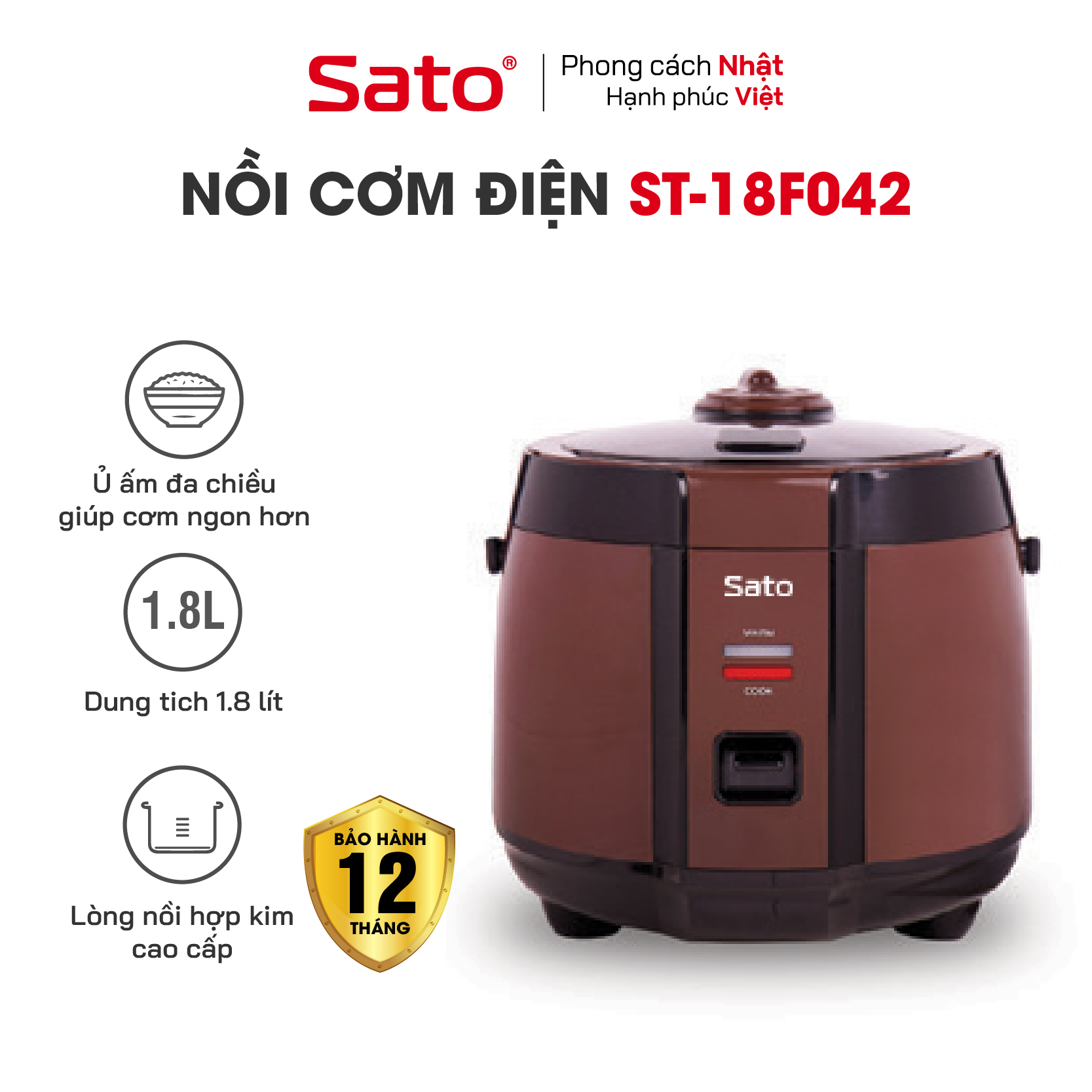 Nồi cơm điện quai xách 1.8L Sato 18F042