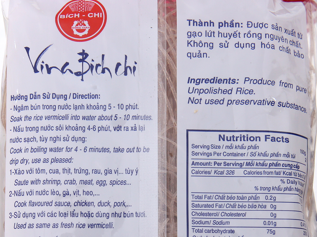 BÚN GẠO LỨT BÍCH CHI - túi 250gran