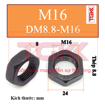 Đai ốc mỏng thép đen 8.8