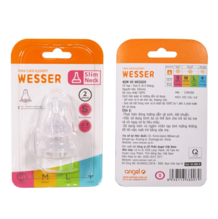 Núm vú Wesser (Cổ hẹp/Size S,M,L,+) vỉ 2 cái