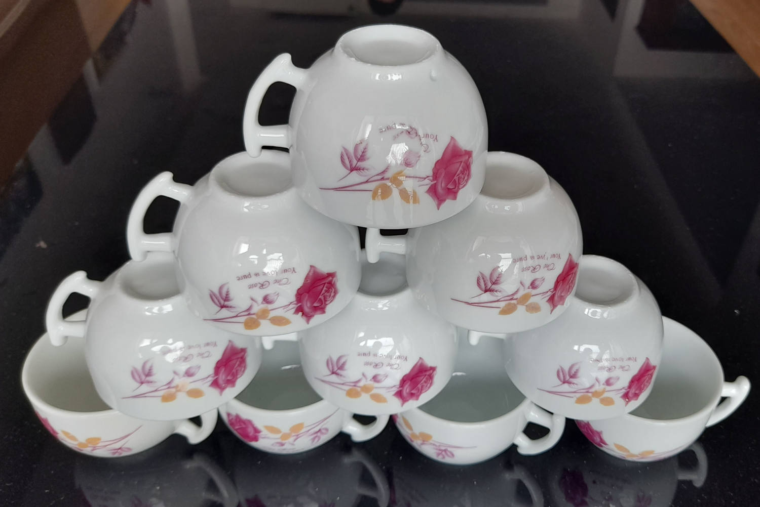 10 Chén trà (ly, tách) Hoa Hồng đỏ, hàng bình dân, giá rẻ