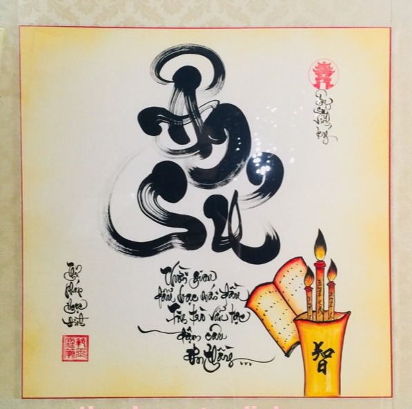 Tranh thư pháp Tri Ân thầy cô Thời gian dẫu bạc mái đầu Tim trò vẫn tạc đậm câu ơn thầy tặng kèm khung tranh