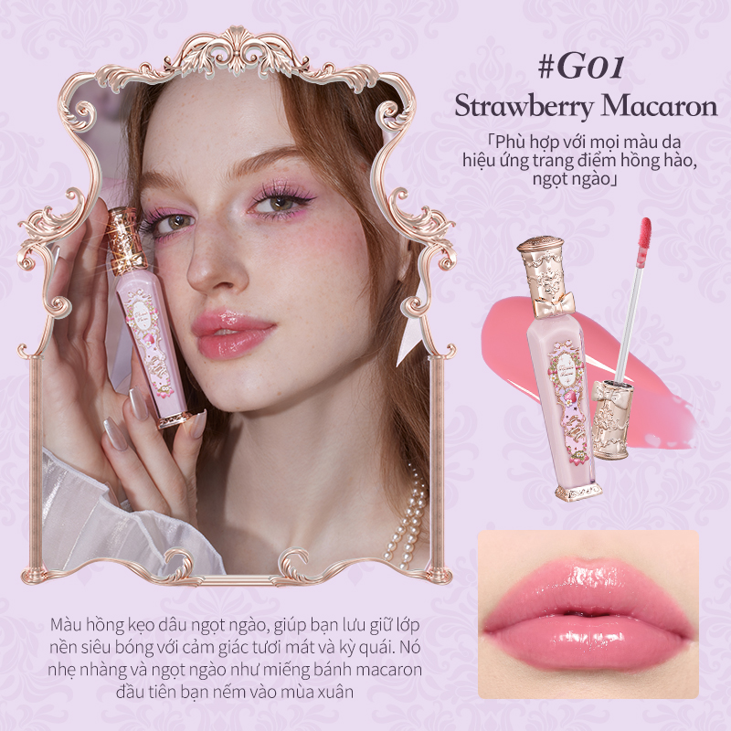 Flower Knows Strawberry Rococo Series Glowy Lipgloss 3.5ml Mirror Surface Glossy Lip Gloss Suitable for Spring and Summer