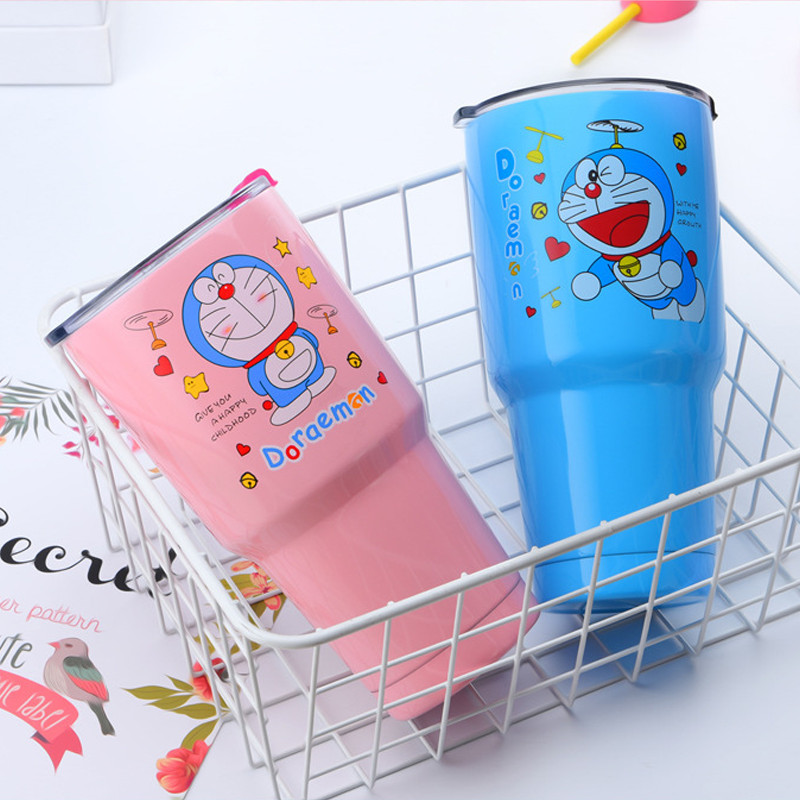 LY GIỮ NHIỆT HÌNH MÈO KITTY, DOREMON, GẤU CHÓ ... 900ML INOX 304 KHÔNG GỈ KÈM TÚI TREO CAO CẤP + BỘ ỐNG HÚT CỌ RỬA NẮP CHỐNG TRÀN