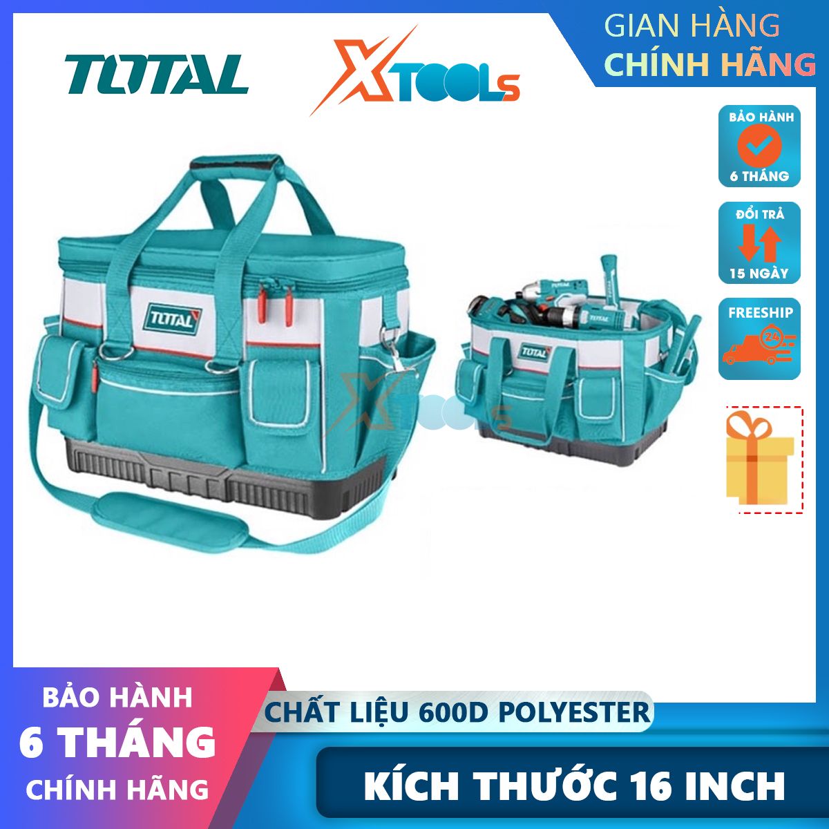 Total tht56phan16 inch plastic stand tool basket water-resistant tool bag 600D polyester material 25 PCs tool bag
