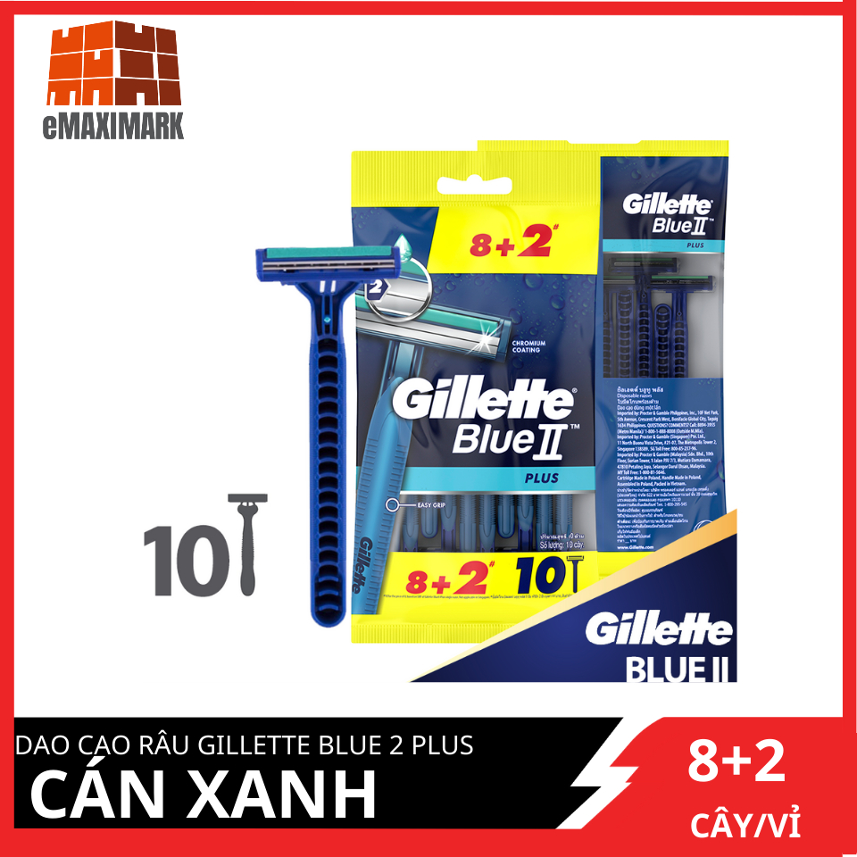 HCMDao cạo râu Gillette Blue 2 Plus Cán xanh siêu tiết kiệm Gói 8+2