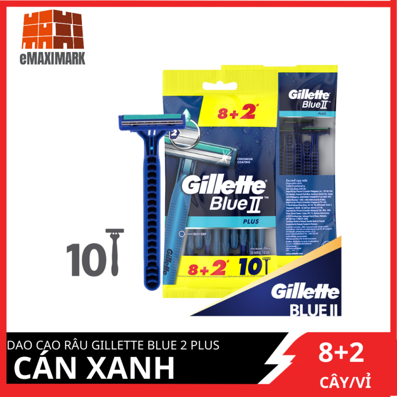[HCM]Dao cạo râu Gillette Blue 2 Plus Cán xanh siêu tiết kiệm Gói 8+2 giá rẻ
