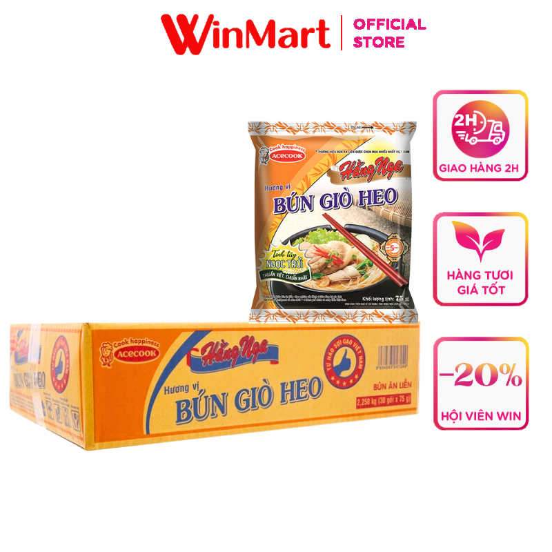 [Siêu thị WinMart] - Thùng 30 gói bún giò heo Acecook Hằng Nga gói 75g