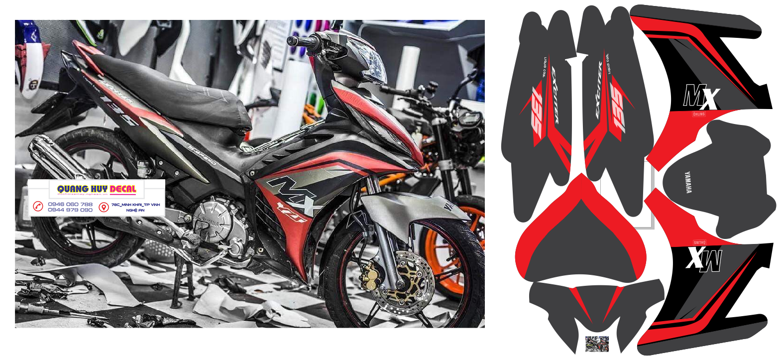 Tem trùm ex 135 đỏ xám mx, tem exciter 135, team trùm exciter 135, tem xe exciter 135, team trùm ex 135, team xe exciter 135 đỏ xám mx