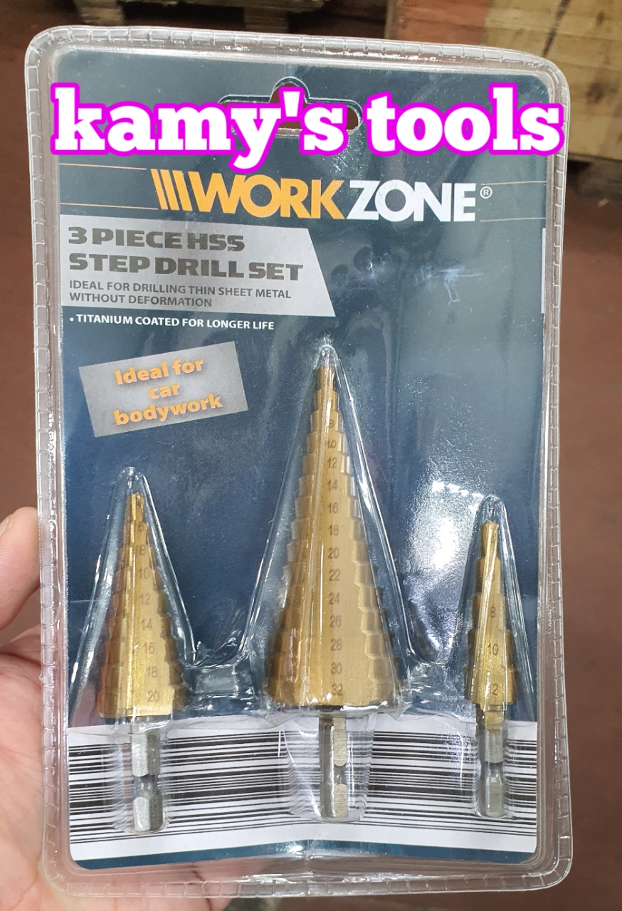 Mũi khoan tháp đa năng 1 bộ 3 mũi workzone, nur, mũi khoan nhôm