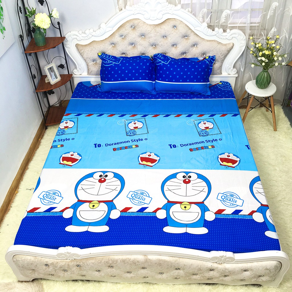 Bộ Ga Gối Cotton Poly Mẫu DORAEMON TEM THƯ siêu cute