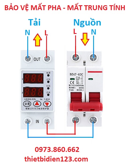 Bảo vệ mất pha - mất trung tính- quá áp, thấp áp 2P 63A