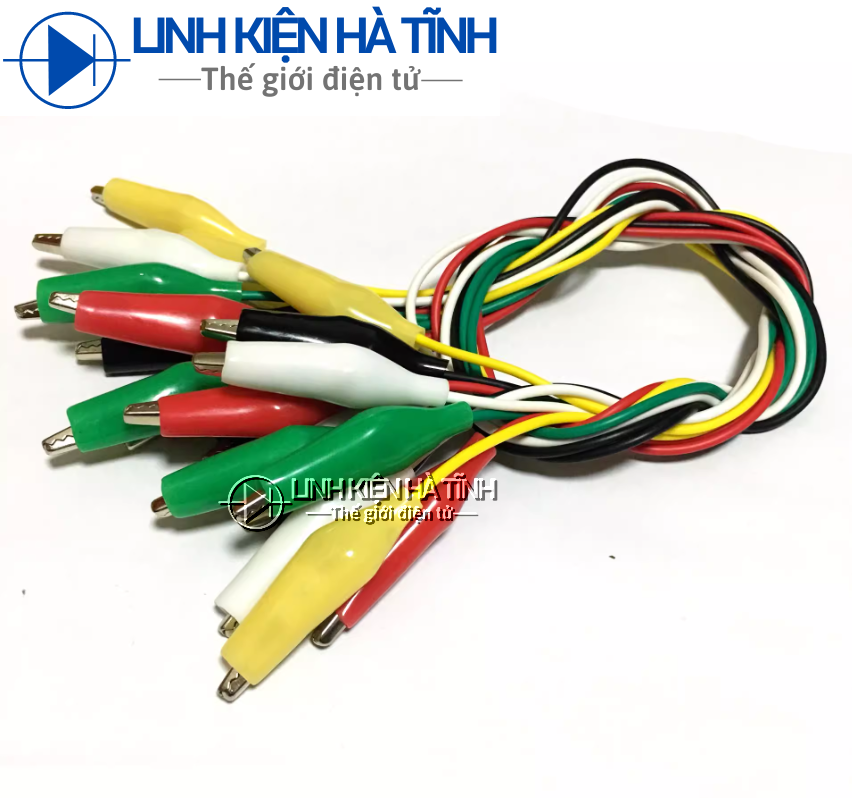 Túi 10 dây kẹp cá sấu nhỏ hai đầu gồm 5 màu dài 46cm