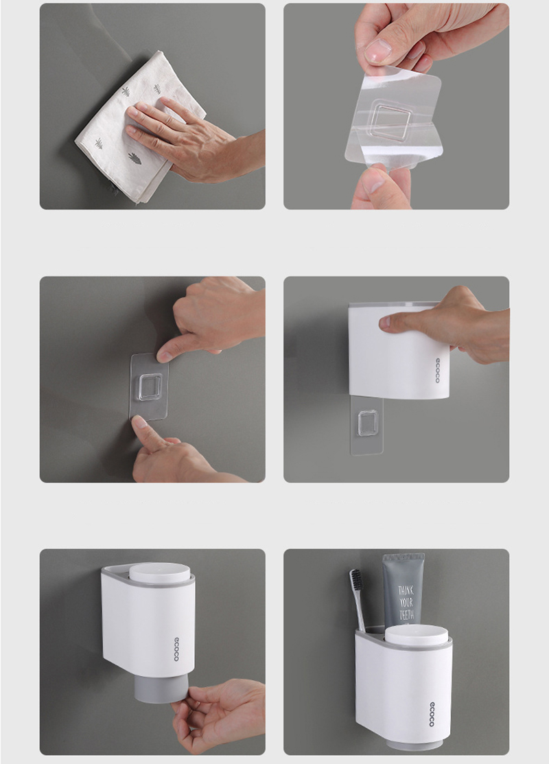Kệ cắm bàn chải đánh răng Ecoco 2 cốc dán tường- ECOCO 1905