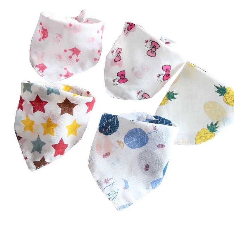 Khăn Yếm Tam Giác Cotton 2 Lớp Cúc Bấm