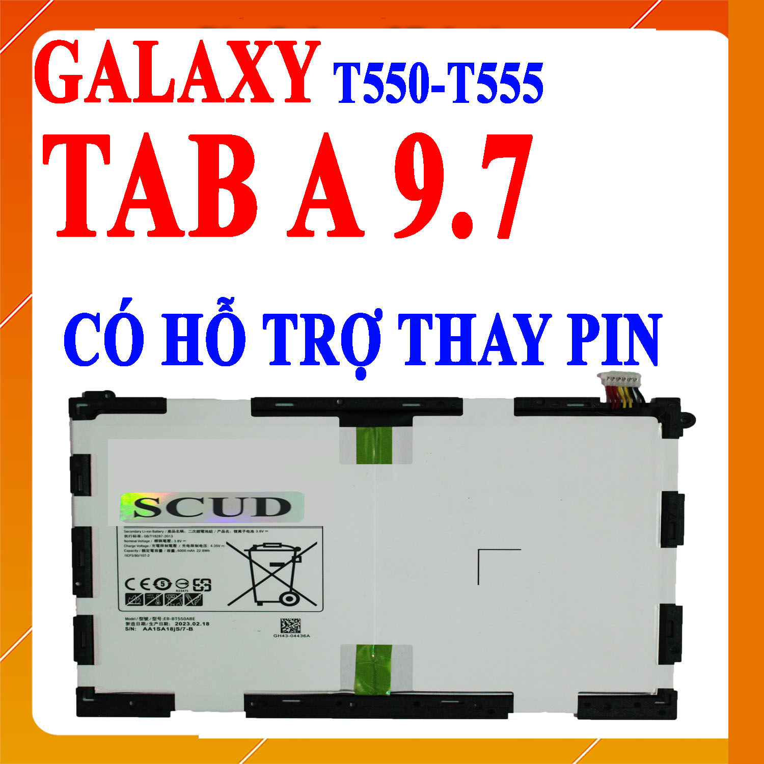 Pin Scud cho Samsung Galaxy Tab A 9.7 T550 T555 P550 P555 EB-BT550ABE dung lượng 6000mAh (Trắng)