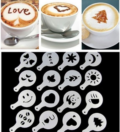 Bộ 16 khuôn rắc bột cacao, bột trang trí, miếng tạo hình capuchino