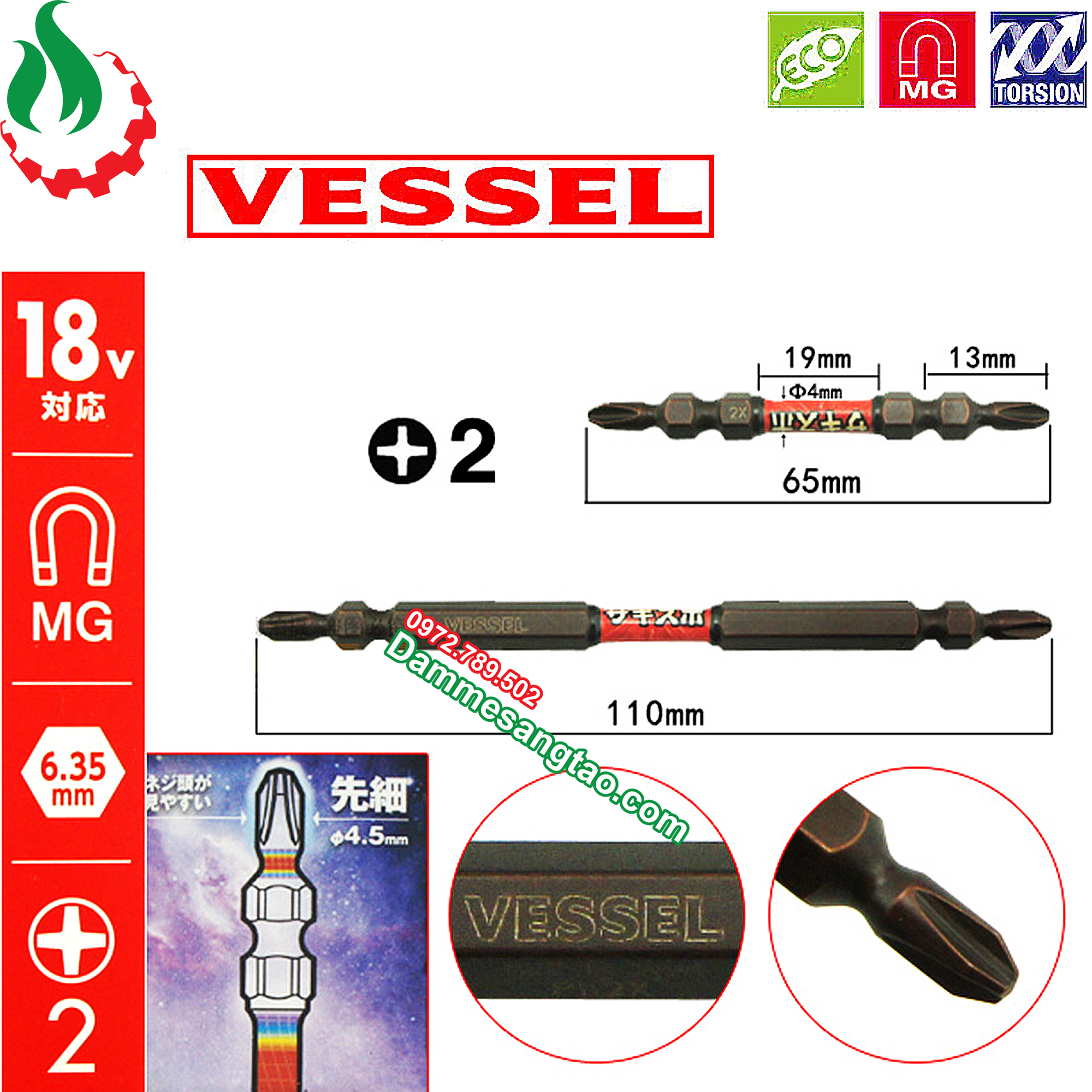 Mũi vít 4 cạnh bake vessel 2 đầu côn