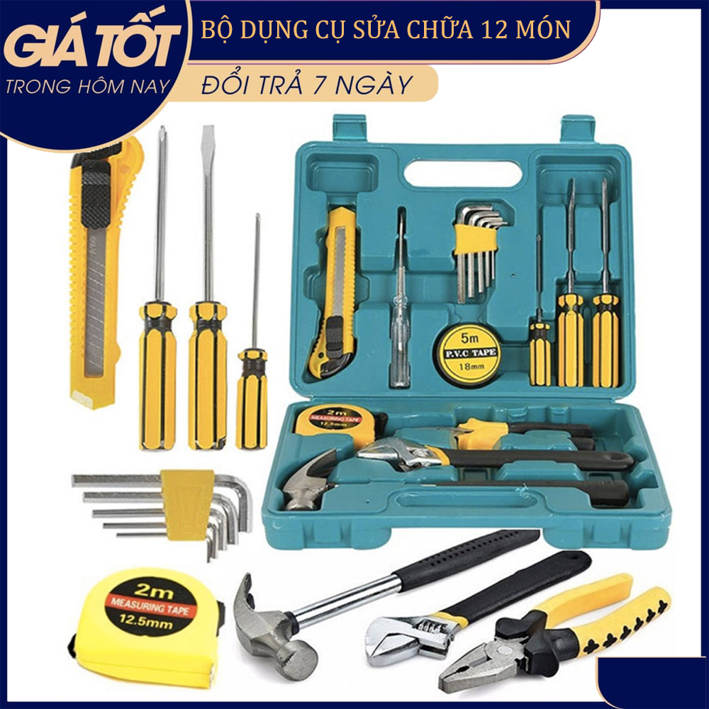 Bộ dụng cụ 12 món, Bộ dụng cụ sửa chữa đa năng gia đình 12 món - Bộ đồ nghề chuyên dụng sửa chữa nhà cửa - Set 12 món dụng cụ sửa chữa