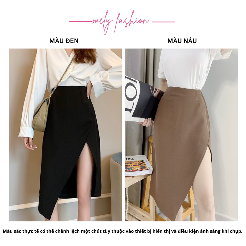 Chân váy dài qua gối Midi xẻ tà vạt chéo phong cách Hàn Quốc cá tính trẻ trung sang trọng có big size Mely Fashion CV22