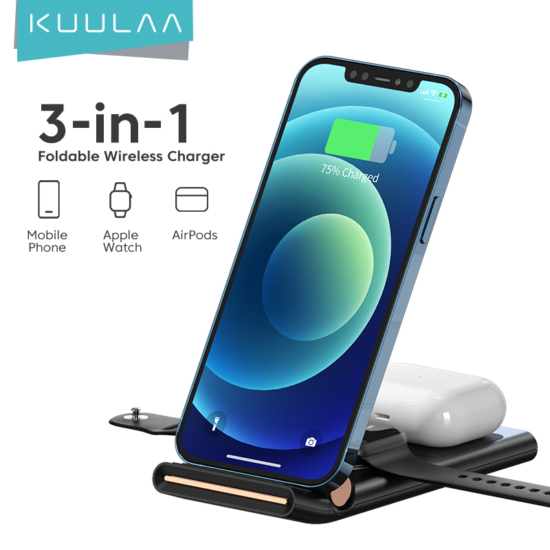 KUULAA 15W Qi Wireless Charger Sạc không dây Fast Charging Stand Quick Charge Wire less Adapter Compatible iPhone Apple Watch Airpods Huawei Samsung