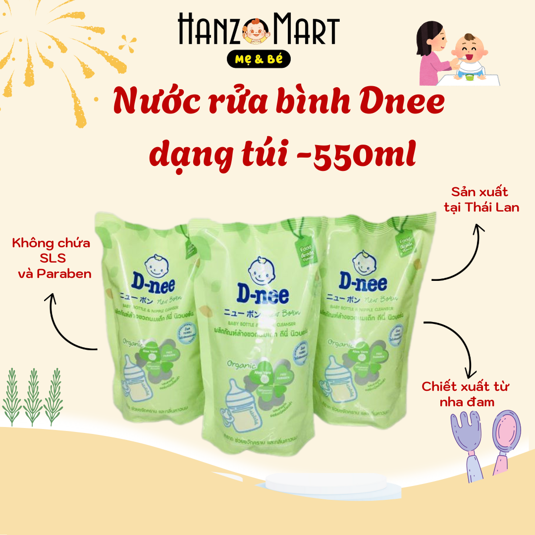 Nước Rửa Bình Sữa Dnee Organic 550ml (dạng túi)