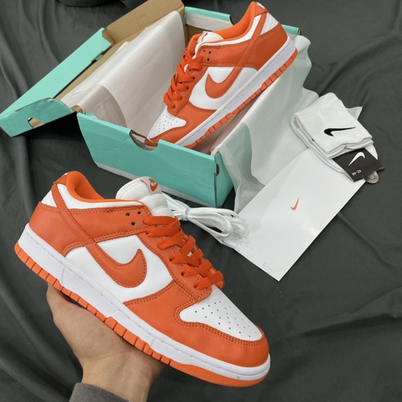 GIÀY SB DUNK TRẮNG CAM DA THẬT LAI AU [ FREESHIP + BOX ]
