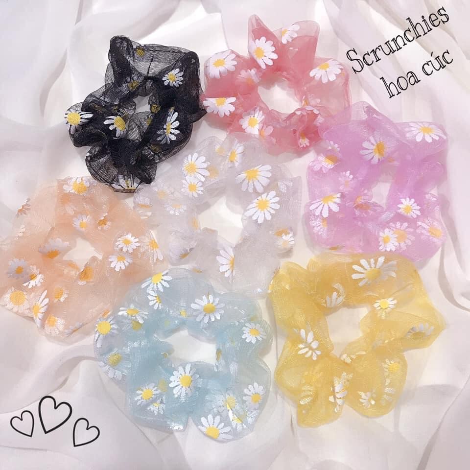 [HCM](HÀNG HOT) Cột (buộc) tóc scrunchies voan lưới cúc họa mi xinh xắn.
