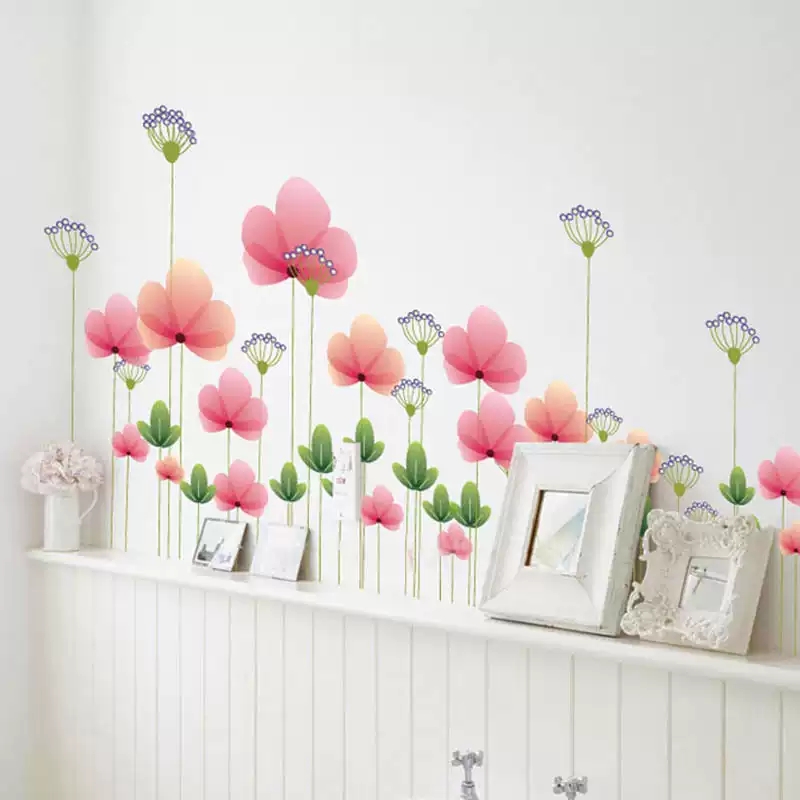 Decal dán tường: Hoa cỏ bừng sắc hồng GL215