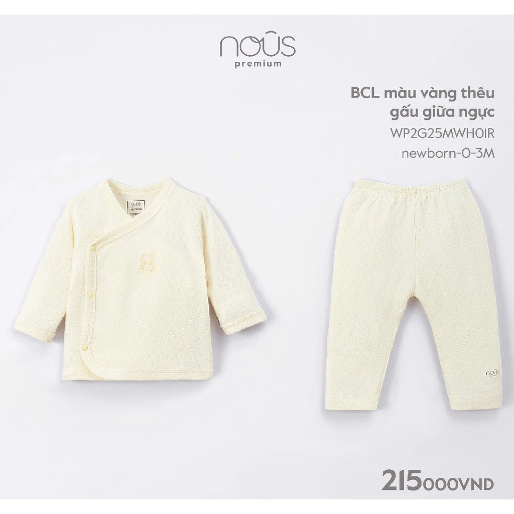 Bộ Cài Lệch NOUS Thêu Gấu NB-3M cho bé ( mẫu mới)