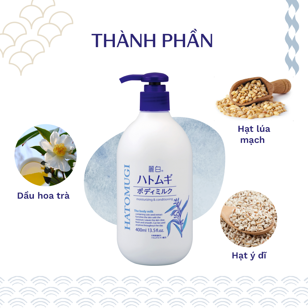 Sữa Dưỡng Thể Dưỡng Sáng Da Nhật Bản Hatomugi Moisturizing & Conditioning  The Body Milk 400ml | Lazada.vn