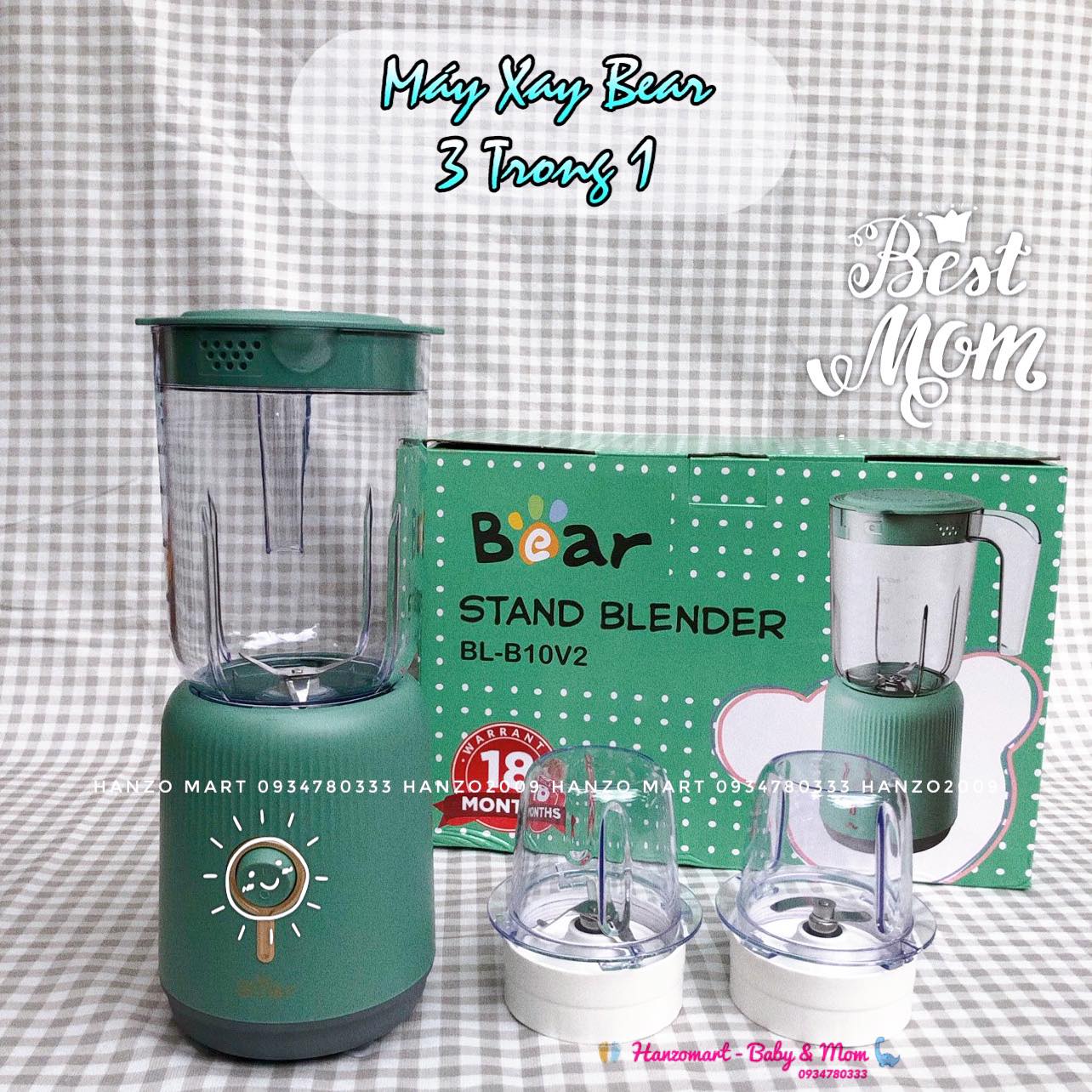 Máy xay đa năng 3 cối bear ăn dặm cối thuỷ tinh