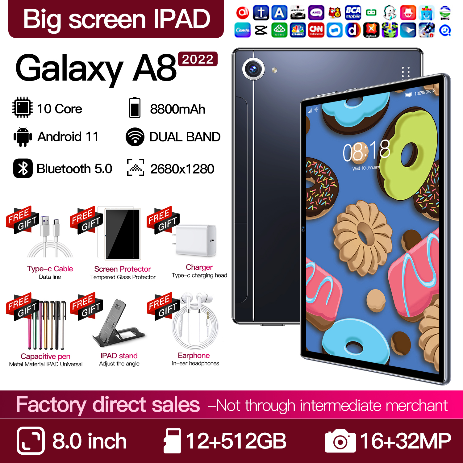 Galaxy Tab A8 Tablet 4GB RAM + 64GB 128GB ROM LTE Wi