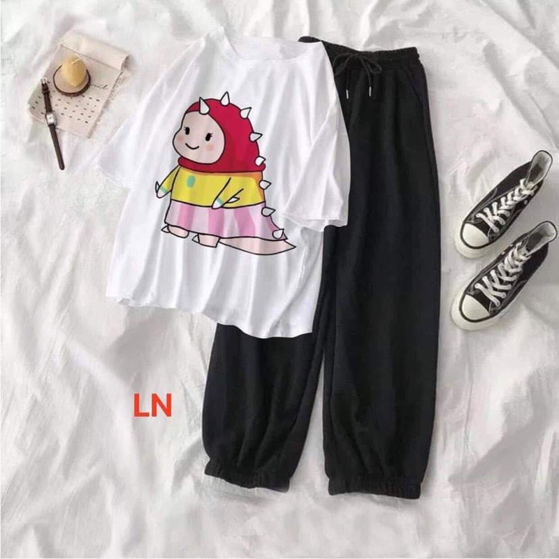 Sét áo khủng long mũ đỏ + quần bom chun gấu